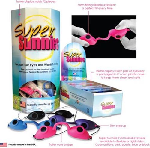 EVO FLEX SUNNIES UV Tanning Bed Eyewear - Asst Colors - Display